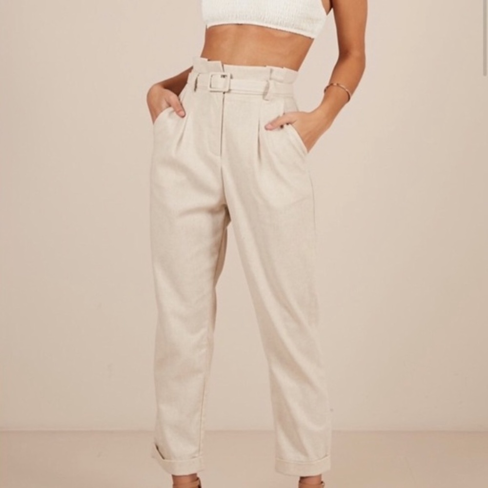SHOWPO LINEN BELTED PAPERBAG TROUSERS (REPOST)